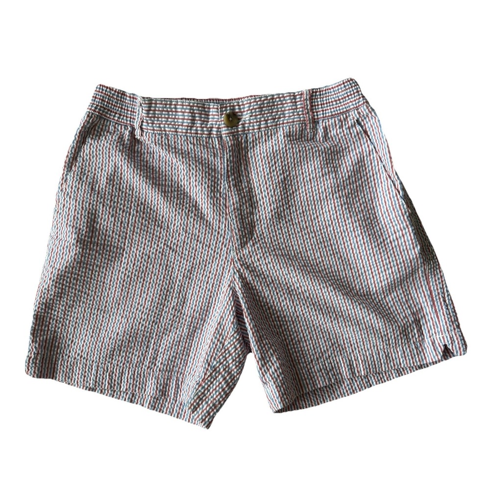 Southern Proper The Seersucker Shorts in Red, White & Blue Stretch Waist Mens XL